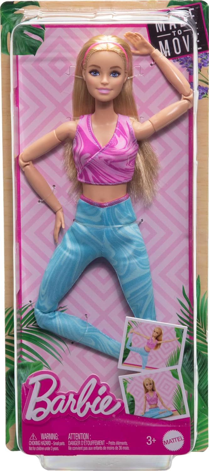 Mattel Barbie: Made to Move - Lepa lutka z blond lasmi, športno majico in hlačami, ki jih je mogoče odstraniti (HRH27)