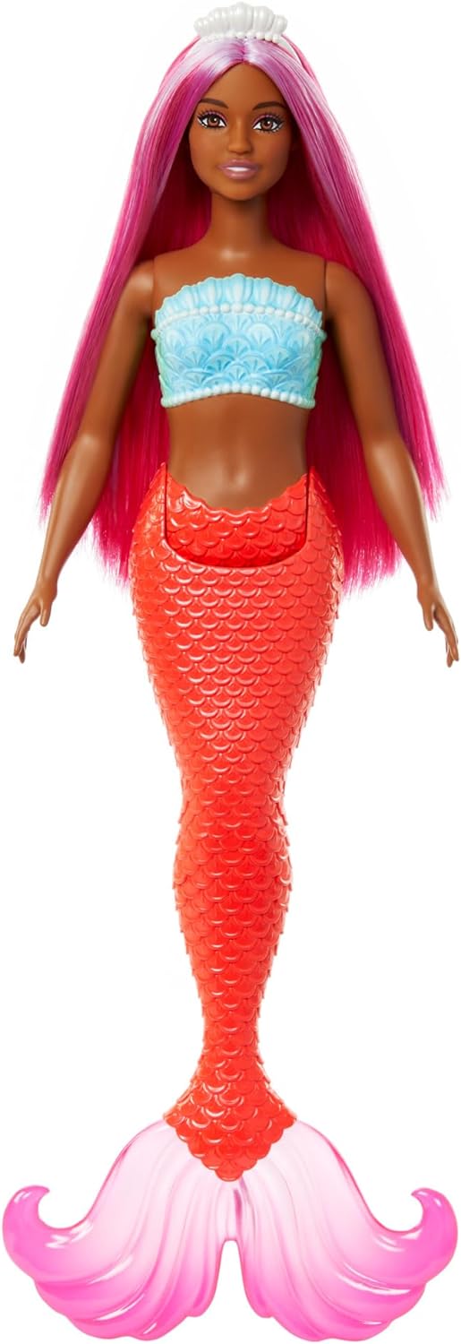 Mattel Barbie Dreamtopia: Оранжева морска русалка - Кукла с тъмен тен (HRR04)