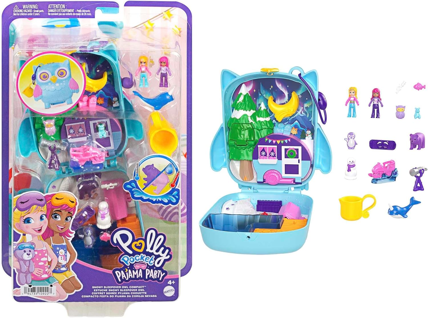 Mattel Polly Pocket: Пижамено парти - Снежна нощувка Бухал Compact (HKV37)