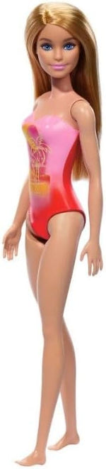 Mattel Barbie: Plaža - Lutka z blond lasmi v roza kopalkah z motivom palme (HPV19)