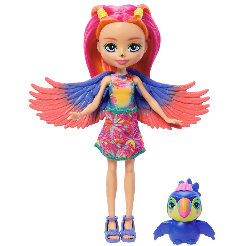 Mattel Enchantimals Слънчев плаж - Трипи Тукан и кукла с павилион и домашен любимец (HRX83)