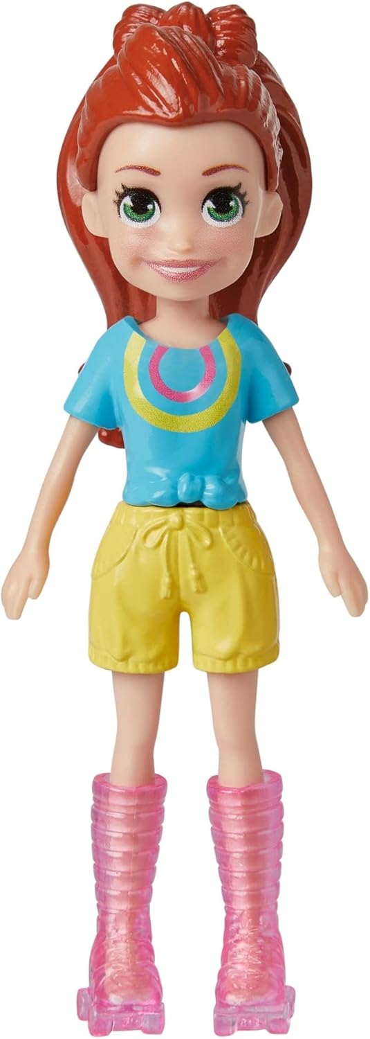 Mattel Polly Pocket - Кукла със спортен комплект за каране на скейтборд с домашен любимец (HKV90)