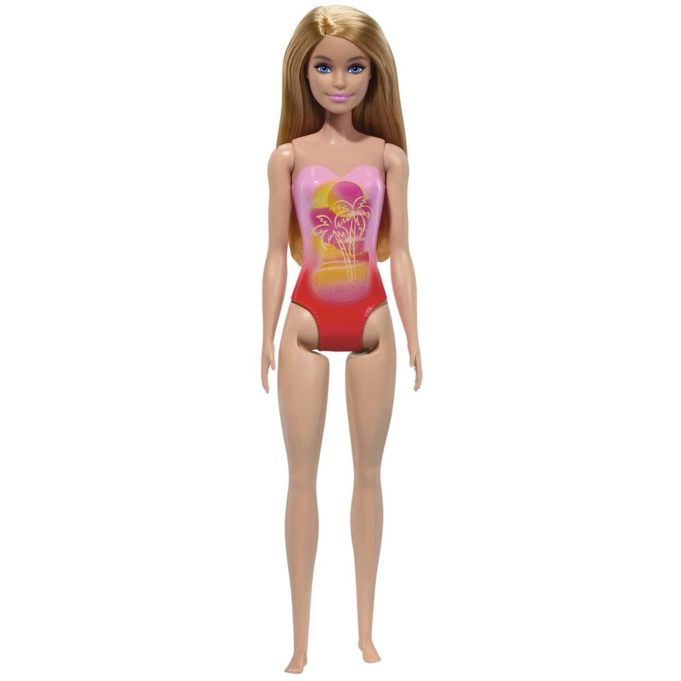 Mattel Barbie: Plaža - Lutka z blond lasmi v roza kopalkah z motivom palme (HPV19)