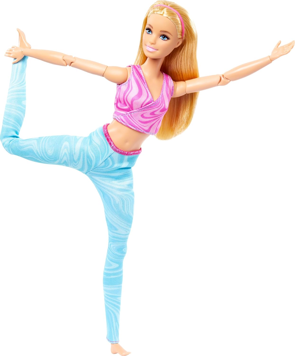 Mattel Barbie: Made to Move - Lepa lutka z blond lasmi, športno majico in hlačami, ki jih je mogoče odstraniti (HRH27)