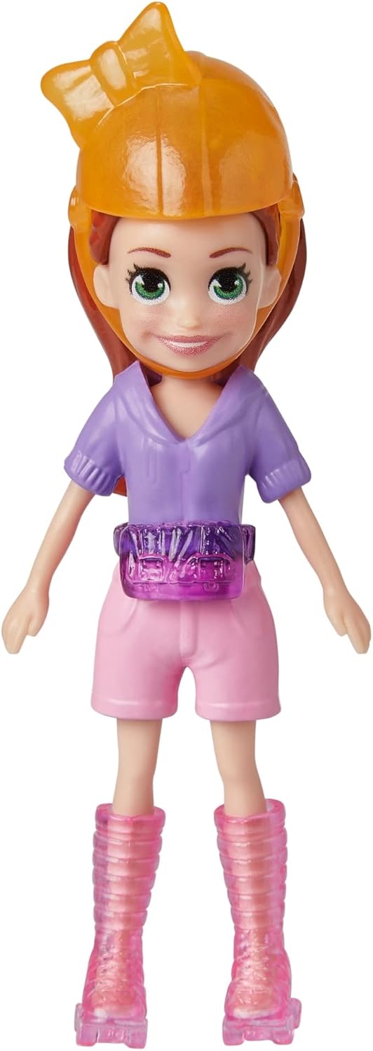 Mattel Polly Pocket - Кукла със спортен комплект за каране на скейтборд с домашен любимец (HKV90)