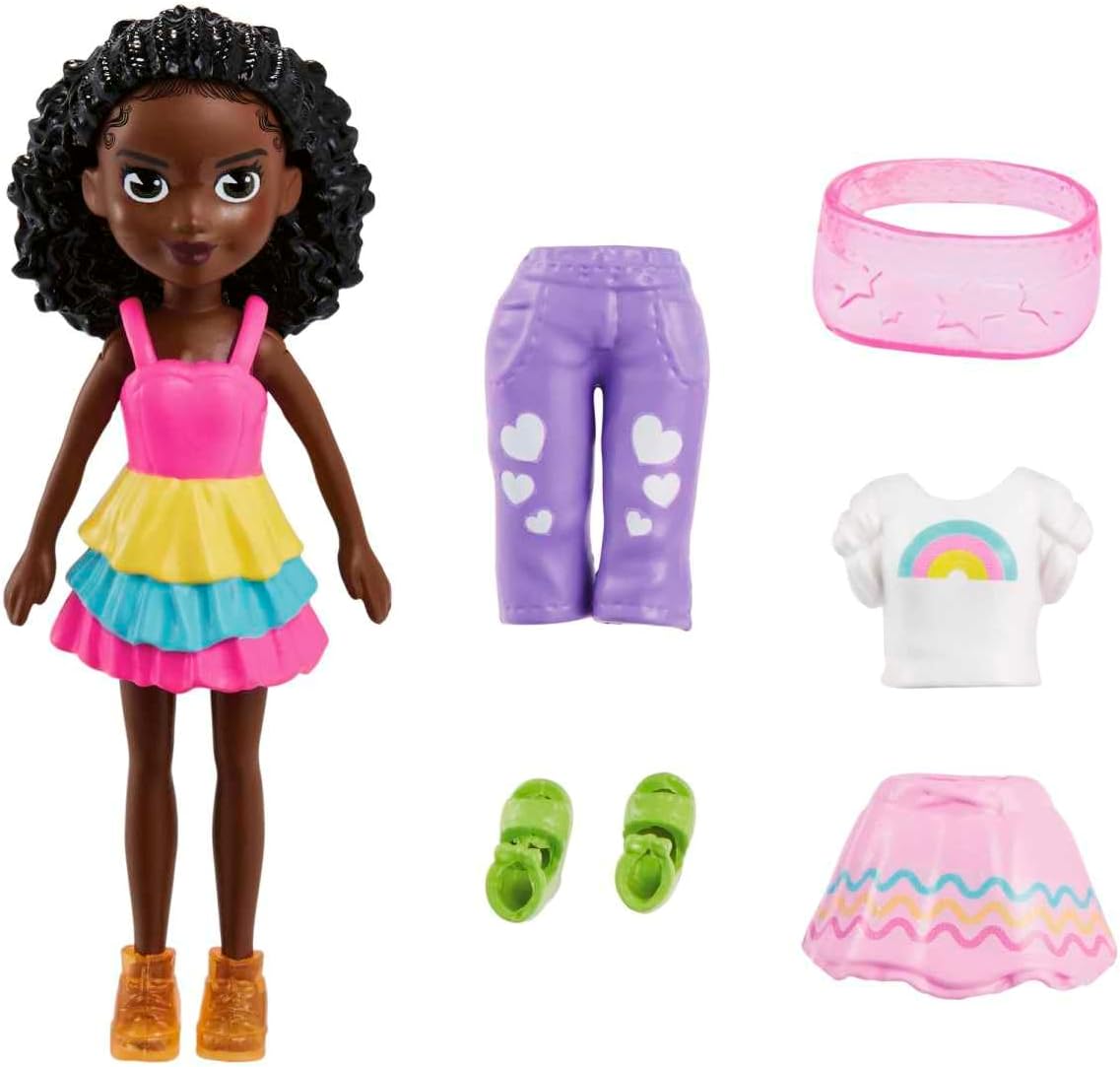 Mattel Polly Pocket - Лятна модна кукла с тъмен тен (HKV84)